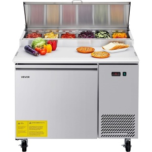 image:imageVEVOR 67W Commercial Refrigerator Pizza Prep Refrigerated Table 193 Ultra Wide Countertop Food Prep Fridge 203 CuFt Single Door Salad Prep Fridge 9 Pans Pizza Make Worktop with Cutting Board44 Pizza Prep Refrigerator