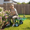 image:imageVEVOR 500 LBS Steel Garden Cart with Work Seat Heavy Duty Garden Wagon Cart on Wheels Outdoor Metal Utility Yard Wagon Gardening Stool with 10inch Flat Free Tires Tool Tray amp Adjustable HandleGreen