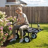 image:imageVEVOR 500 LBS Steel Garden Cart with Work Seat Heavy Duty Garden Wagon Cart on Wheels Outdoor Metal Utility Yard Wagon Gardening Stool with 10inch Flat Free Tires Tool Tray amp Adjustable HandleBlack