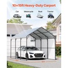 image:imageVEVOR 6x8x7 FT HeavyDuty Portable Outdoor Storage Shed Tent Waterproof Carport Garage Shelter with RollUp Zipper Door amp Vents UVResistant Canopy for Motorcycle Bike Lawn Mower Tools GrayWhite