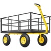 image:imageVEVOR 900 LBS Steel Garden Cart 2 in 1 Handle Heavy Duty Pullable Garden Wagon with 10 FlatFree Tires Outdoor Utility Yard Wagon Cart with Detachable Side Panels Attach to ATV or TractorBlackyellow