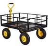 image:imageVEVOR 900 LBS Steel Garden Cart 2 in 1 Handle Heavy Duty Pullable Garden Wagon with 10 FlatFree Tires Outdoor Utility Yard Wagon Cart with Detachable Side Panels Attach to ATV or TractorBlackyellow