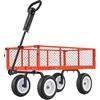 image:imageVEVOR 900 LBS Steel Garden Cart 2 in 1 Handle Heavy Duty Pullable Garden Wagon with 10 FlatFree Tires Outdoor Utility Yard Wagon Cart with Detachable Side Panels Attach to ATV or TractorRed