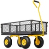 image:imageVEVOR 900 LBS Steel Garden Cart 2 in 1 Handle Heavy Duty Pullable Garden Wagon with 10 FlatFree Tires Outdoor Utility Yard Wagon Cart with Detachable Side Panels Attach to ATV or TractorBlackyellow