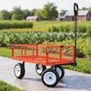 image:imageVEVOR 900 LBS Steel Garden Cart 2 in 1 Handle Heavy Duty Pullable Garden Wagon with 10 FlatFree Tires Outdoor Utility Yard Wagon Cart with Detachable Side Panels Attach to ATV or TractorRed