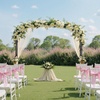 image:imageVEVOR Garden Arbor 945 H x 985 W x 158 D in Metal Archway Sturdy Outdoor Trellis Arch with Stakes Easy to Assemble Pergola Arbor for Plant Climbing Yard Lawn Wedding Party DecorationBlack