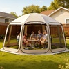 image:imageVEVOR Pop up Screen House Tent 12 x 6 ft 2 in 1 Screen Gazebo Portable Screened in Canopy with Carry Bag Netting Sides Ground Stakes for Garden Patio Backyard and Outdoor Activities BeigeBeige