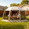 image:imageVEVOR Pop up Screen House Tent 12 x 6 ft 2 in 1 Screen Gazebo Portable Screened in Canopy with Carry Bag Netting Sides Ground Stakes for Garden Patio Backyard and Outdoor Activities BeigeBeige