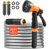 image:imageVEVOR Metal Garden Hose 200 ft Heavy Duty Stainless Steel Water Hose with 10Function Nozzle NoKink amp Flexible Outdoor Garden Hose RustProof Lightweight Hose for Yard RV Car Wash25 ft with 10 Function Spray Nozzle