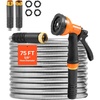 image:imageVEVOR Metal Garden Hose 200 ft Heavy Duty Stainless Steel Water Hose with 10Function Nozzle NoKink amp Flexible Outdoor Garden Hose RustProof Lightweight Hose for Yard RV Car Wash75 ft with 10 Function Spray Nozzle