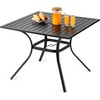 image:imageVEVOR Outdoor Patio Dining Table 59 inch Long Rectangular WoodLike Steel Slat Backyard Bistro Tables for 46 with 15 in Umbrella Hole AllWeather Large Furniture for Lawn Garden Porch Brown37 inch