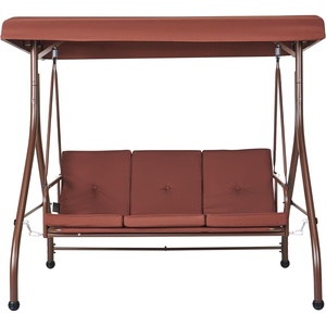 image:imageVEVOR 2 in 1 Outdoor Porch Swing for Adults 3Seat Patio Swing Chair with Adjustable Canopy amp Cushions for Backyard Garden Poolside BurgundyBrown