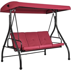 image:imageVEVOR 2 in 1 Outdoor Porch Swing for Adults 3Seat Patio Swing Chair with Adjustable Canopy amp Cushions for Backyard Garden Poolside BurgundyBurgundy