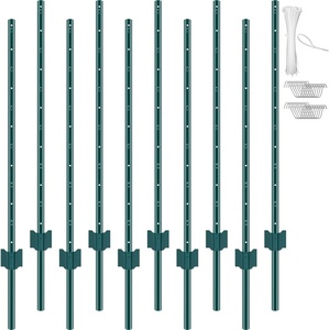 image:imageVEVOR 4 Feet UChannel Metal Fence Post 10 Pack with 20 Zip Ties amp 20 Clips Sturdy Steel Stakes for Garden Yard Lawn Farms and Outdoor Wire Fencing Green4 Feet 10 Pack