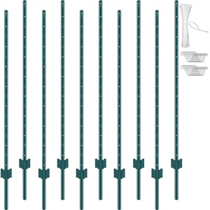 image:imageVEVOR 4 Feet UChannel Metal Fence Post 10 Pack with 20 Zip Ties amp 20 Clips Sturdy Steel Stakes for Garden Yard Lawn Farms and Outdoor Wire Fencing Green5 Feet 10 Pack