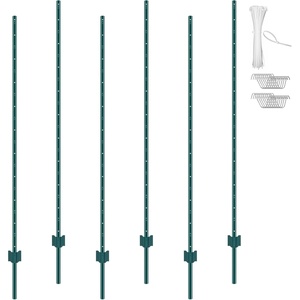 image:imageVEVOR 4 Feet UChannel Metal Fence Post 10 Pack with 20 Zip Ties amp 20 Clips Sturdy Steel Stakes for Garden Yard Lawn Farms and Outdoor Wire Fencing Green6 Feet 6 Pack