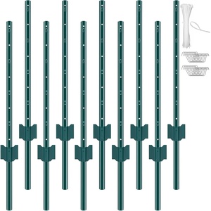 image:imageVEVOR 4 Feet UChannel Metal Fence Post 10 Pack with 20 Zip Ties amp 20 Clips Sturdy Steel Stakes for Garden Yard Lawn Farms and Outdoor Wire Fencing Green3 Feet 10 Pack