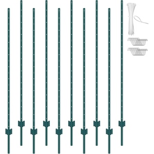image:imageVEVOR 4 Feet UChannel Metal Fence Post 10 Pack with 20 Zip Ties amp 20 Clips Sturdy Steel Stakes for Garden Yard Lawn Farms and Outdoor Wire Fencing Green6 Feet 10 Pack