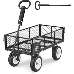 image:imageVEVOR 900 LBS Steel Garden Cart 2 in 1 Handle Heavy Duty Pullable Garden Wagon with 10 FlatFree Tires Outdoor Utility Yard Wagon Cart with Detachable Side Panels Attach to ATV or TractorBlack