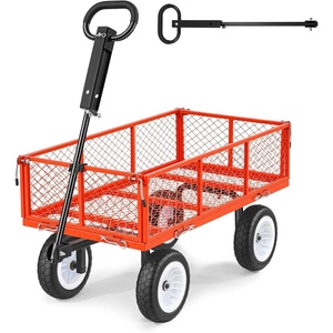 image:imageVEVOR 900 LBS Steel Garden Cart 2 in 1 Handle Heavy Duty Pullable Garden Wagon with 10 FlatFree Tires Outdoor Utility Yard Wagon Cart with Detachable Side Panels Attach to ATV or TractorRed