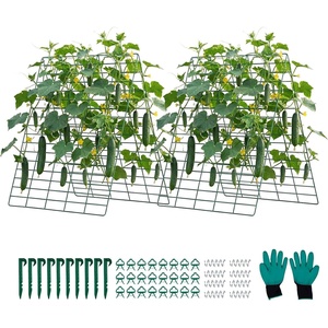 image:imageVEVOR Cucumber Trellis 35 x 55 Foldable AFrame Garden Trellises for Raised Bed 4 Panels Metal Rustproof Outdoor Climbing Plant Support with Gloves for Vine Peas Beans Tomato Flowers35 x 55