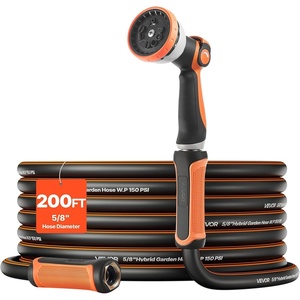 image:imageVEVOR Garden Hose 75 ft 58 Heavy Duty 4Layer Rubber Water Hose 150PSI Working amp 600PSI Burst Flexible amp Nonkink Outdoor Waterhose with 34 Fitting Lightweight Hoses for Gardening Cleaning200 ft with 10Pattern Nozzle