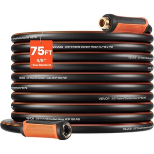 image:imageVEVOR Garden Hose 75 ft 58 Heavy Duty 4Layer Rubber Water Hose 150PSI Working amp 600PSI Burst Flexible amp Nonkink Outdoor Waterhose with 34 Fitting Lightweight Hoses for Gardening Cleaning75 ft