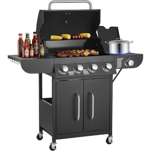 image:imageVEVOR Gas Grill 4 Burner Propane Gas Grill with Side Burner 425 SQIn Grilling Area Carbon Steel Enamel Grates Outdoor 52000 BTU Patio Garden BBQ Grills with Two Side Shelves Stainless Steel41 Burner Carbon Steel