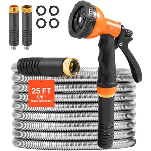 image:imageVEVOR Metal Garden Hose 200 ft Heavy Duty Stainless Steel Water Hose with 10Function Nozzle NoKink amp Flexible Outdoor Garden Hose RustProof Lightweight Hose for Yard RV Car Wash25 ft with 10 Function Spray Nozzle