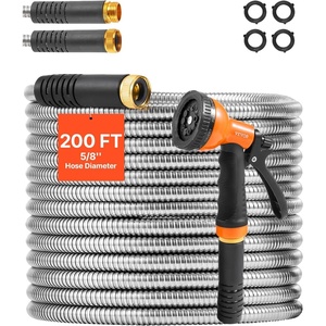image:imageVEVOR Metal Garden Hose 200 ft Heavy Duty Stainless Steel Water Hose with 10Function Nozzle NoKink amp Flexible Outdoor Garden Hose RustProof Lightweight Hose for Yard RV Car Wash200 ft with 10 Function Spray Nozzle