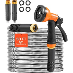 image:imageVEVOR Metal Garden Hose 200 ft Heavy Duty Stainless Steel Water Hose with 10Function Nozzle NoKink amp Flexible Outdoor Garden Hose RustProof Lightweight Hose for Yard RV Car Wash50 ft with 10 Function Spray Nozzle