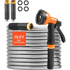 image:imageVEVOR Metal Garden Hose 200 ft Heavy Duty Stainless Steel Water Hose with 10Function Nozzle NoKink amp Flexible Outdoor Garden Hose RustProof Lightweight Hose for Yard RV Car Wash75 ft with 10 Function Spray Nozzle