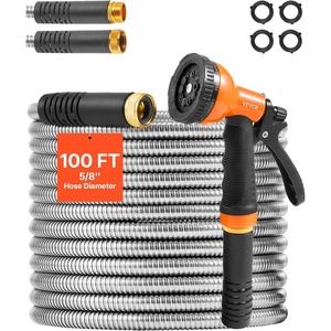 image:imageVEVOR Metal Garden Hose 200 ft Heavy Duty Stainless Steel Water Hose with 10Function Nozzle NoKink amp Flexible Outdoor Garden Hose RustProof Lightweight Hose for Yard RV Car Wash100 ft with 10 Function Spray Nozzle