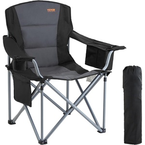 image:imageVEVOR Oversized Camping Folding Chair Portable Heavy Duty Outdoor Quad Lumbar Back Padded with Side Pockets Cup Holder and Cooler Bag for Beach Lawn Picnic Fishing Backpacking Black1 Pack