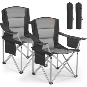 image:imageVEVOR Oversized Camping Folding Chair Portable Heavy Duty Outdoor Quad Lumbar Back Padded with Side Pockets Cup Holder and Cooler Bag for Beach Lawn Picnic Fishing Backpacking Black2 Pack