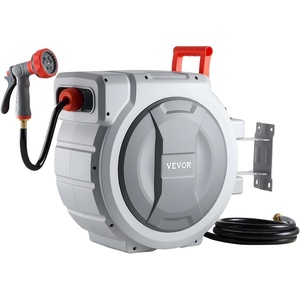 image:imageVEVOR Retractable Garden Hose Reel 12 in x 100 ft Wall Mounted Hose Reel with 9Function Sprayer Nozzle and 180 Swivel Bracket Any Length Lock Automatic Slow Rewind System for Garden Watering12 in x 130 ft