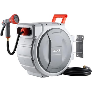 image:imageVEVOR Retractable Garden Hose Reel 12 in x 100 ft Wall Mounted Hose Reel with 9Function Sprayer Nozzle and 180 Swivel Bracket Any Length Lock Automatic Slow Rewind System for Garden Watering12 in x 100 ft