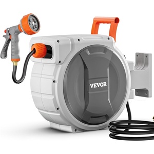 image:imageVEVOR Retractable Garden Hose Reel 12 in x 100 ft Wall Mounted Hose Reel with 9Function Sprayer Nozzle and 180 Swivel Bracket Any Length Lock Automatic Slow Rewind System for Garden Watering12 in x 65 ft