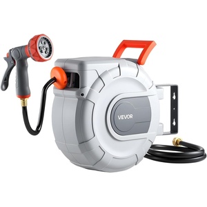 image:imageVEVOR Retractable Garden Hose Reel 12 in x 100 ft Wall Mounted Hose Reel with 9Function Sprayer Nozzle and 180 Swivel Bracket Any Length Lock Automatic Slow Rewind System for Garden Watering12 in x 50 ft