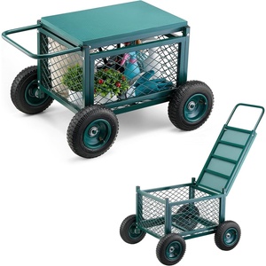image:imageVEVOR Rolling Garden Cart with Seat Metal Rolling Garden Work Seat with Wheels Supports up to 400 LBS Heavy Duty Gardening Cart Scooter Outdoor Wagon amp Stool on Wheels for Lawn Patio BackyardGreen  Black