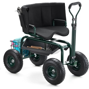 image:imageVEVOR Rolling Garden Cart with Seat Metal Rolling Garden Work Seat with Wheels Supports up to 400 LBS Heavy Duty Gardening Cart Scooter Outdoor Wagon amp Stool on Wheels for Lawn Patio BackyardDark Green
