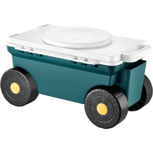 image:imageVEVOR Rolling Garden Cart with Seat Metal Rolling Garden Work Seat with Wheels Supports up to 400 LBS Heavy Duty Gardening Cart Scooter Outdoor Wagon amp Stool on Wheels for Lawn Patio BackyardGreen  White