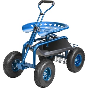 image:imageVEVOR Rolling Garden Cart with Seat Metal Rolling Garden Work Seat with Wheels Supports up to 400 LBS Heavy Duty Gardening Cart Scooter Outdoor Wagon amp Stool on Wheels for Lawn Patio BackyardBlue