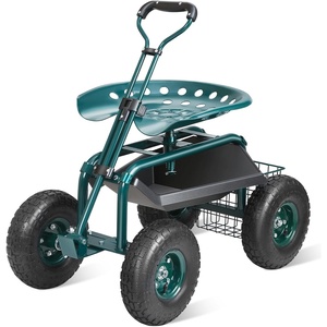 image:imageVEVOR Rolling Garden Cart with Seat Metal Rolling Garden Work Seat with Wheels Supports up to 400 LBS Heavy Duty Gardening Cart Scooter Outdoor Wagon amp Stool on Wheels for Lawn Patio BackyardGreen