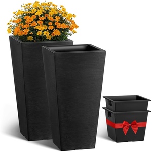 image:imageVEVOR Set of 2 Tall Outdoor Planters 21 H Round Large Planters for Front Porch and Patio Stone Finish Flower Tree Plant PotsBlack