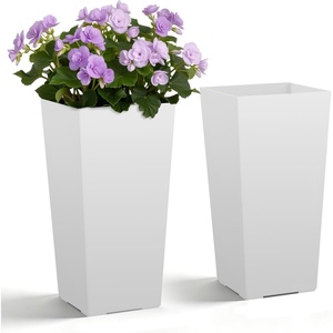 image:imageVEVOR Set of 2 Tall Outdoor Planters 21 H Round Large Planters for Front Porch and Patio Stone Finish Flower Tree Plant PotsWhite