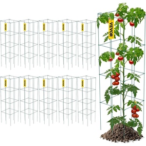 image:imageVEVOR Tomato Cages 118 x 118 x 461 10 Packs Square Plant Support Cages Silver PVCCoated Steel Tomato Towers for Climbing Vegetables Plants Flowers FruitsGreen