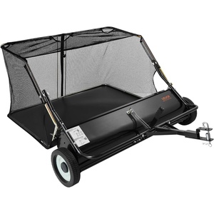image:imageVEVOR Tow Behind Lawn Sweeper 48 in Pull Behind Yard Sweeper 26 cu ft Hopper Bag Capacity Leaf amp Grass Collector with Dumping Rope Adjustable Sweeping Height Garden Sweepers for Lawn Farm48 Inch
