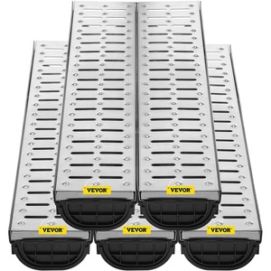 image:imageVEVOR Trench Drain System 5 Pack Channel Drain with Plastic Grate 57 x 31 in HDPE Drainage Trench Black Plastic Garage Floor Waterway 5 x 39 in with 5 End Caps for Garden Driveway5pack 5731in  metal