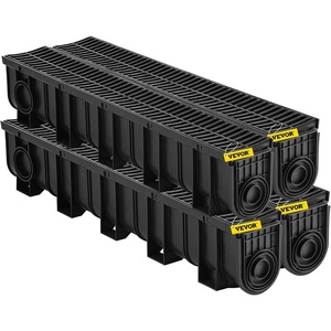 image:imageVEVOR Trench Drain System 5 Pack Channel Drain with Plastic Grate 57 x 31 in HDPE Drainage Trench Black Plastic Garage Floor Waterway 5 x 39 in with 5 End Caps for Garden Driveway4pack 5975in  plastic